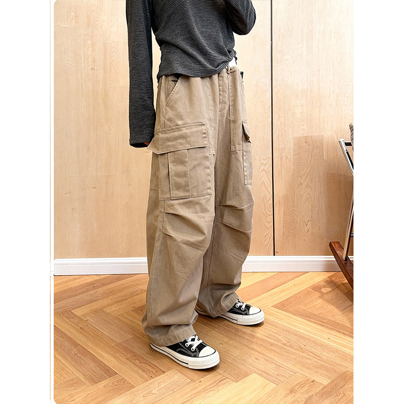卡其色加绒加厚高腰百搭工装裤女