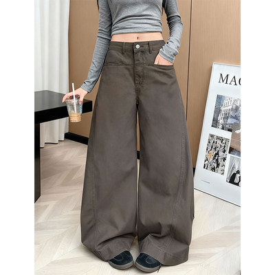 复古低腰阔腿牛仔裤女宽松显瘦