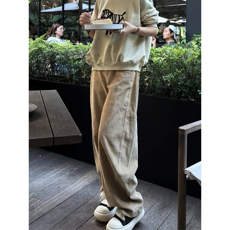 松弛感复古水洗灯芯绒直筒裤女