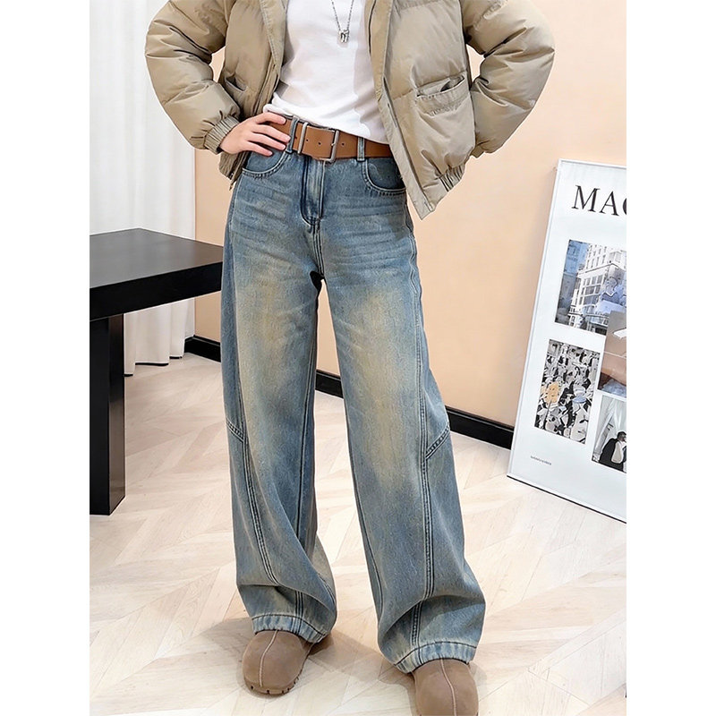 加绒加厚欧美风阔腿牛仔裤女2025冬季新款宽松显瘦高级百搭直筒裤,女装/女士精品,大码裤装,淘宝优惠券,粉丝福利购,淘宝优惠卷