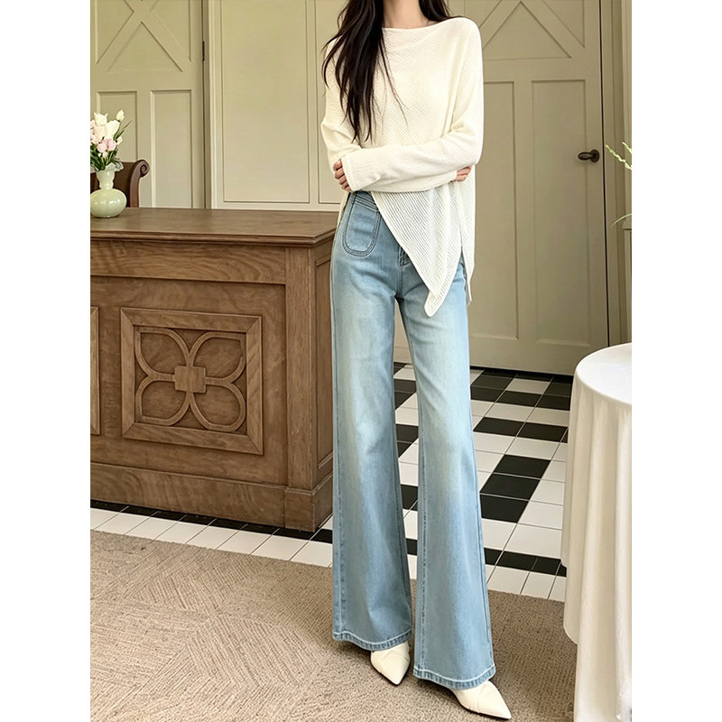 韩系chic感浅蓝色微喇牛仔裤女2026秋季新款高腰显瘦小个子喇叭裤