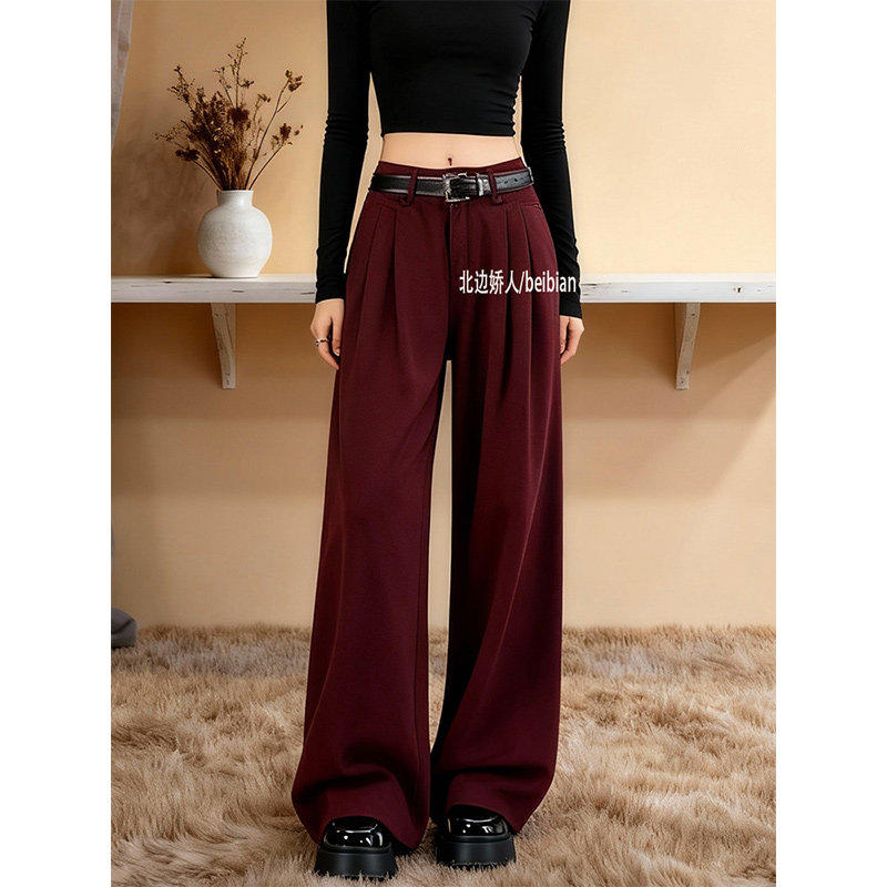 大码美式复古高腰阔腿裤女2026春季新款安克拉红百搭显瘦通勤裤子,女装/女士精品,大码裤装,淘宝优惠券,粉丝福利购,淘宝优惠卷