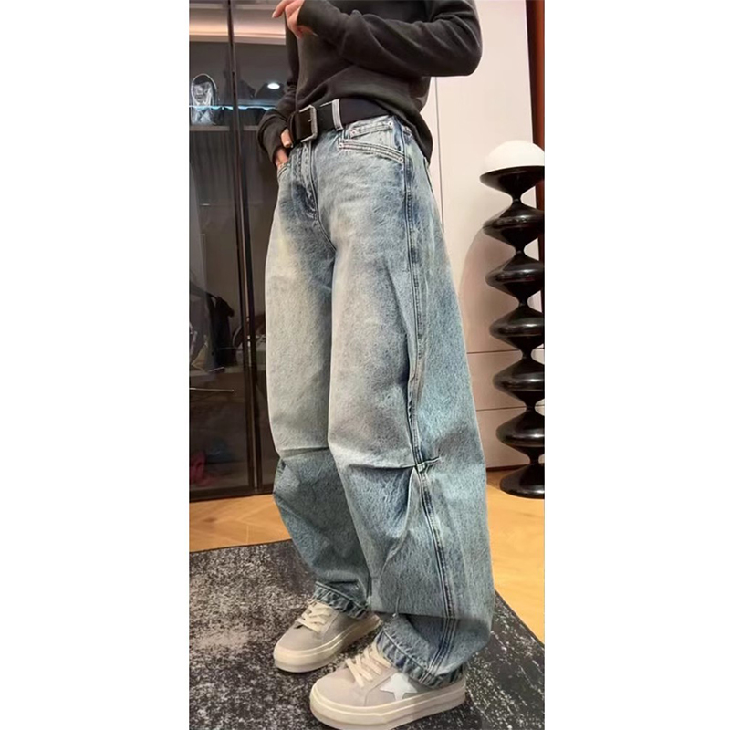 2025夏季新款蓝色捏褶牛仔裤女