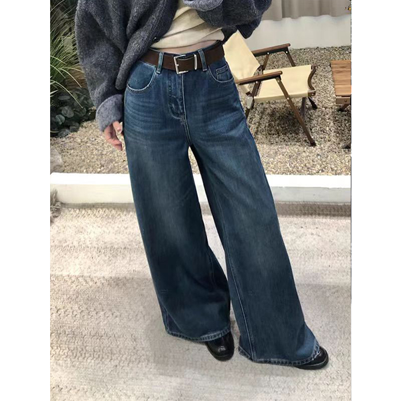 时髦复古高腰百搭阔腿牛仔裤2025