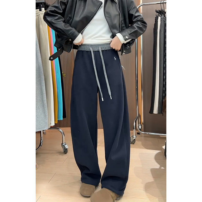 加绒拼接腰刺绣弯刀运动休闲裤女