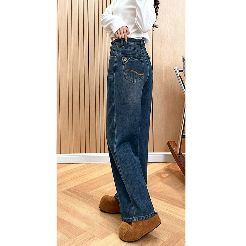 秋冬时尚高腰垂感阔腿牛仔裤女