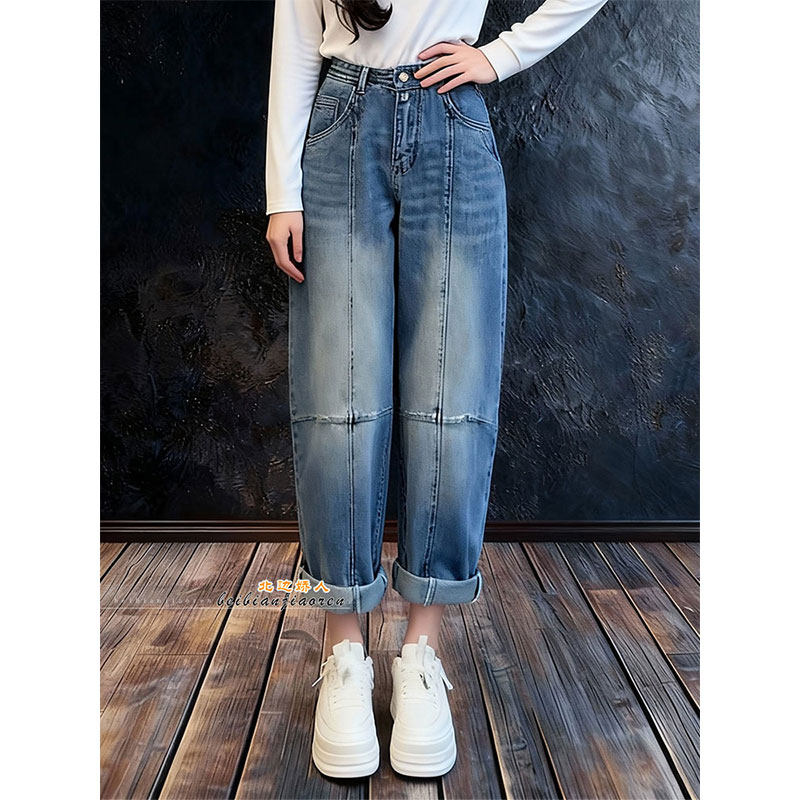 欧货复古时尚宽松弯刀牛仔裤女2026早春大码胖mm遮肉显瘦八分裤子,女装/女士精品,大码裤装,淘宝优惠券,粉丝福利购,淘宝优惠卷