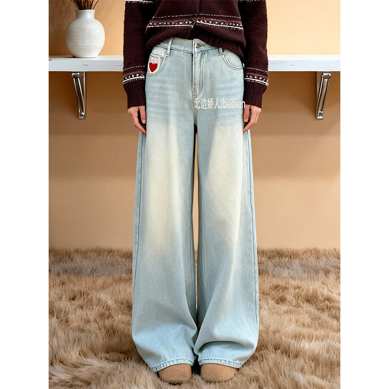 加绒加厚设计感弯刀牛仔裤女2026春季新款宽松显瘦垂感刺绣阔腿裤,女装/女士精品,大码裤装,淘宝优惠券,粉丝福利购,淘宝优惠卷