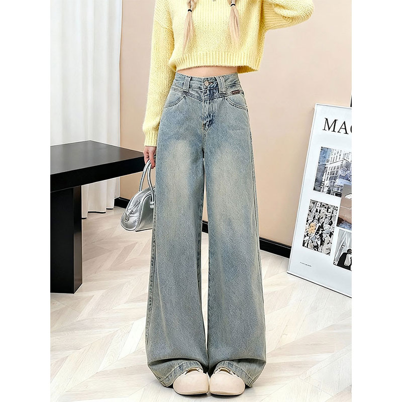 高腰阔腿牛仔裤女宽松显瘦拖地裤