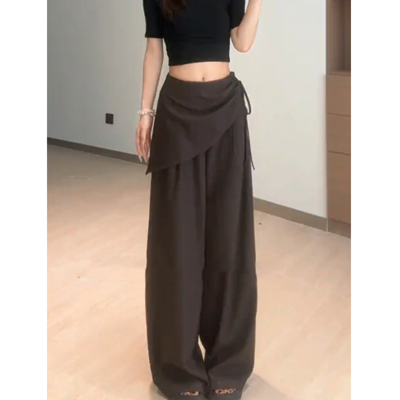 设计感假两件拼接高腰绑带阔腿裤女2025秋冬新款大码显瘦垂感长裤