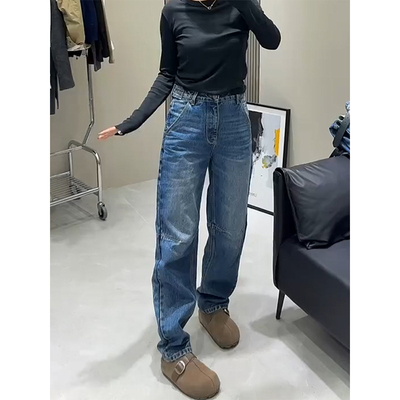 设计感美式高腰显瘦直筒牛仔裤女