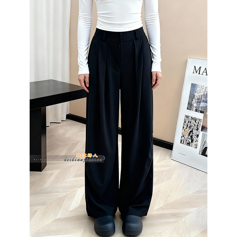 极简风廓形弯刀西装阔腿裤女2026春季新款宽松垂感显瘦直筒休闲裤,女装/女士精品,大码裤装,淘宝优惠券,粉丝福利购,淘宝优惠卷