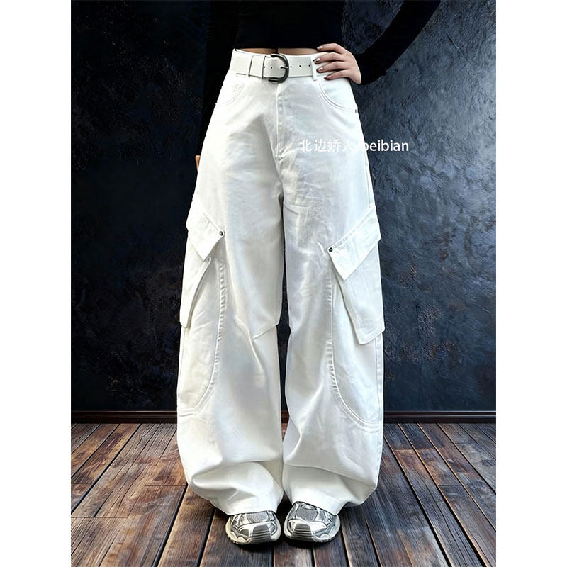 大码美式多口袋工装阔腿裤女2026早春胖mm宽松显瘦百搭弯刀牛仔裤,女装/女士精品,大码裤装,淘宝优惠券,粉丝福利购,淘宝优惠卷