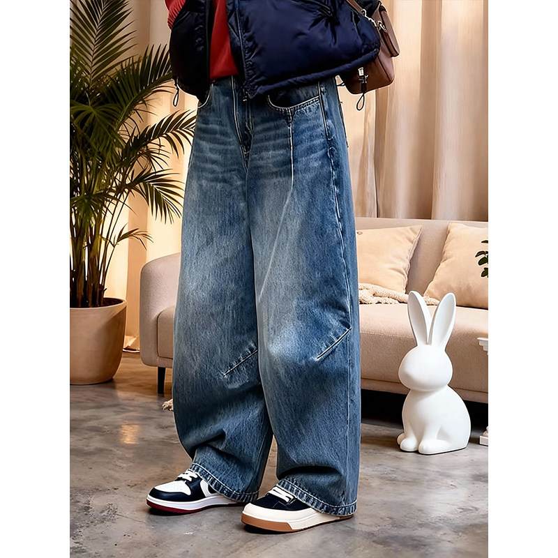 梨形身材复古高腰垂感阔腿牛仔裤2026春季宽松显瘦百搭蓝色弯刀裤,女装/女士精品,大码裤装,淘宝优惠券,粉丝福利购,淘宝优惠卷