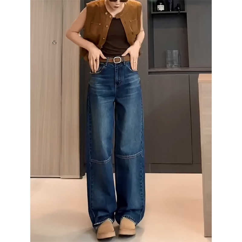 2025新款蓝色牛仔裤女拼接