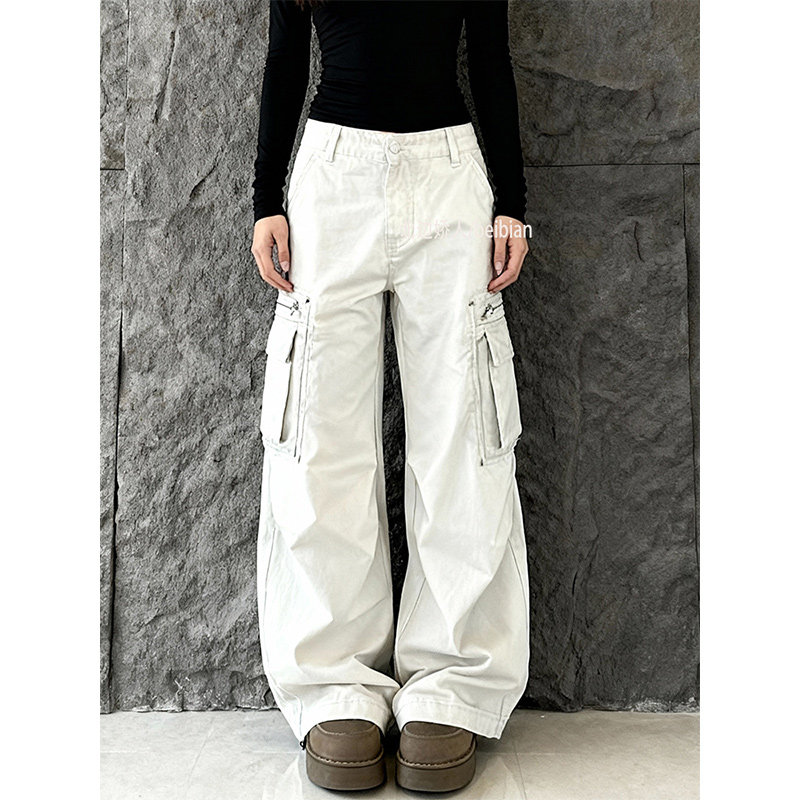 大码美式复古多口袋工装裤女2026春季新款宽松显瘦百搭垂感阔腿裤,女装/女士精品,大码裤装,淘宝优惠券,粉丝福利购,淘宝优惠卷