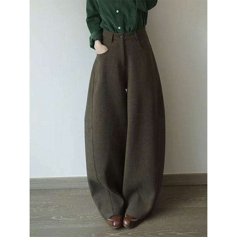 韩版时尚简约百搭高腰毛呢阔腿裤女2026早春通勤宽松显瘦弯刀长裤,女装/女士精品,大码裤装,淘宝优惠券,粉丝福利购,淘宝优惠卷