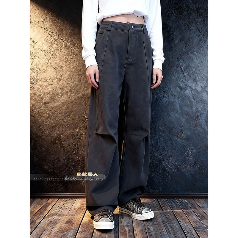 复古时尚弯刀工装牛仔裤女2026早春设计感显瘦百搭通勤休闲拖地裤,女装/女士精品,大码裤装,淘宝优惠券,粉丝福利购,淘宝优惠卷