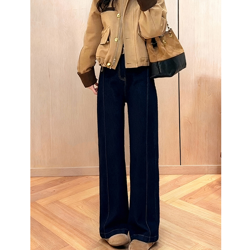 欧货加绒加厚高腰阔腿牛仔裤女20