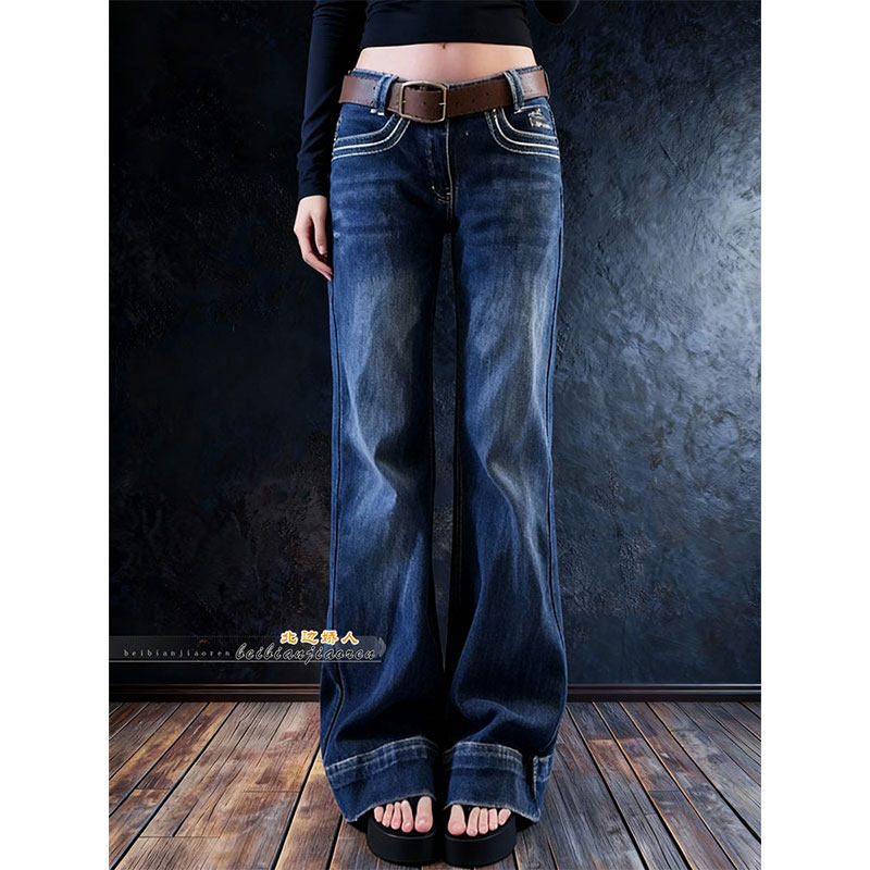美式复古高腰微喇牛仔裤女2026早春辣妹风修身显瘦提臀百搭拖地裤,女装/女士精品,大码裤装,淘宝优惠券,粉丝福利购,淘宝优惠卷