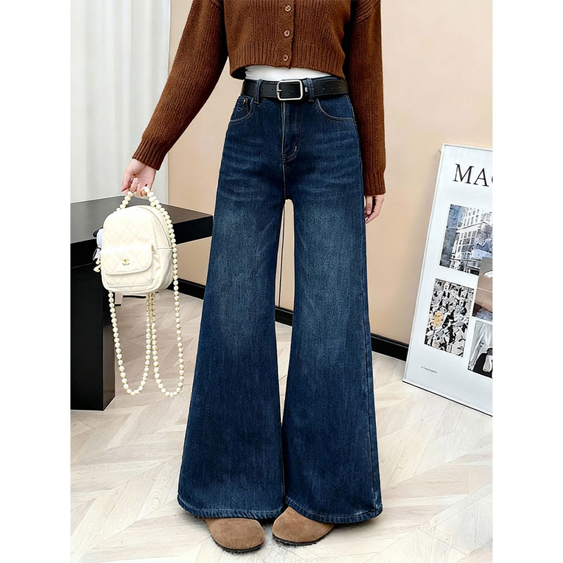 高腰牛仔微喇裤女宽松显瘦