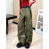 时尚 潮流高街工装 阔腿裤 韩版 女2026早春设计感显瘦百搭休闲拖地裤