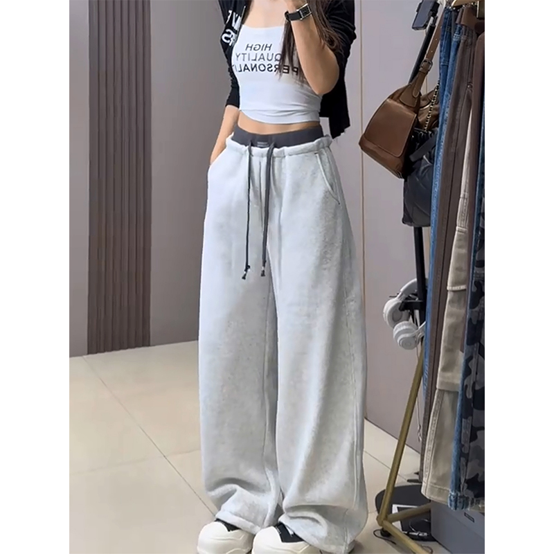 洋气加厚高腰撞色拼接休闲卫裤女