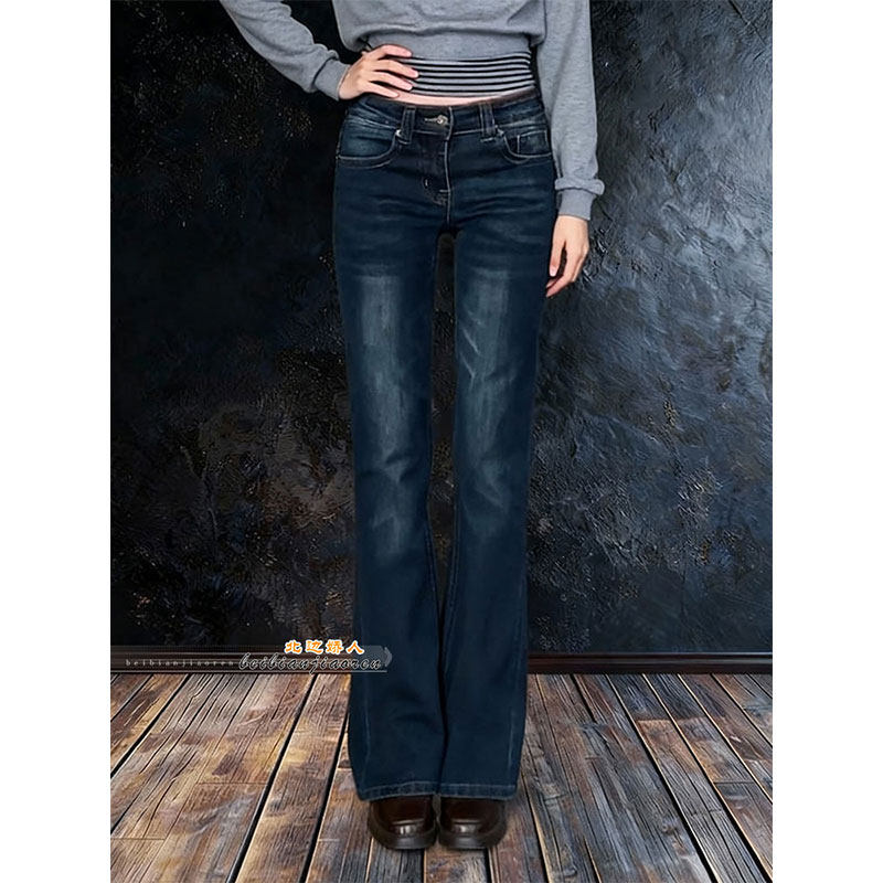 美式复古口袋刺绣低腰微喇牛仔裤女2026早春修身显瘦气质百搭长裤,女装/女士精品,大码裤装,淘宝优惠券,粉丝福利购,淘宝优惠卷