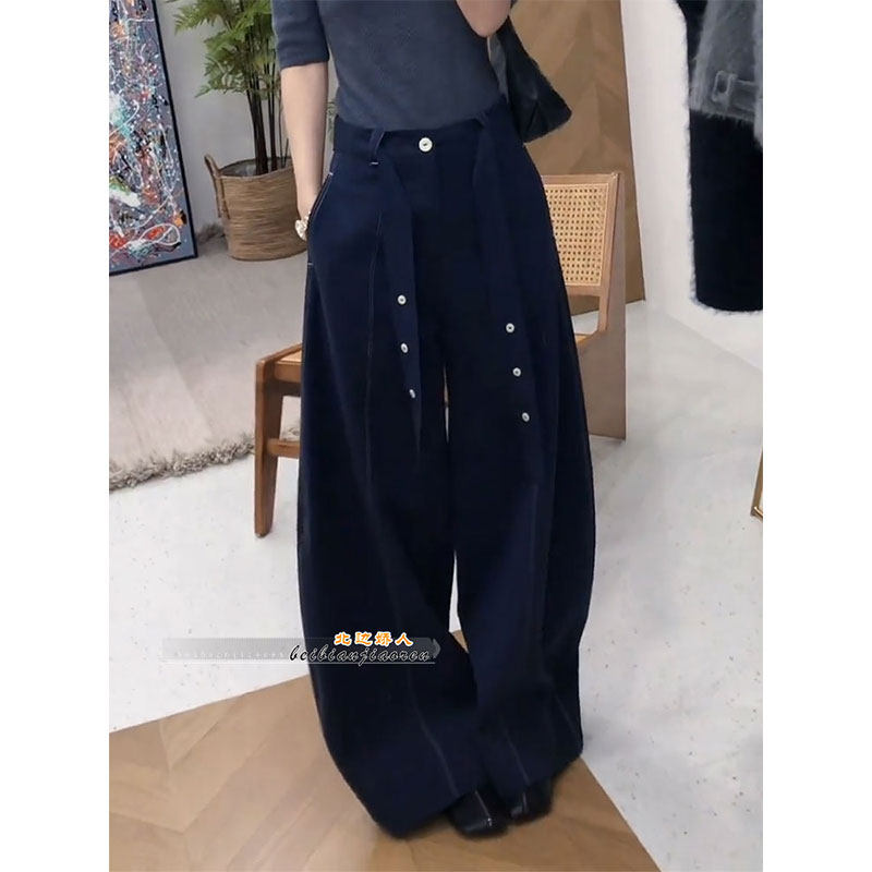 美式时尚系带宽松显瘦阔腿裤女2026早春梨形身材遮肉百搭休闲长裤,女装/女士精品,大码裤装,淘宝优惠券,粉丝福利购,淘宝优惠卷