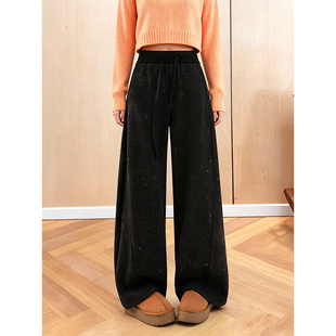 加绒加厚韩系亮闪闪毛呢休闲裤女2025冬季新款高腰显瘦宽松裤子