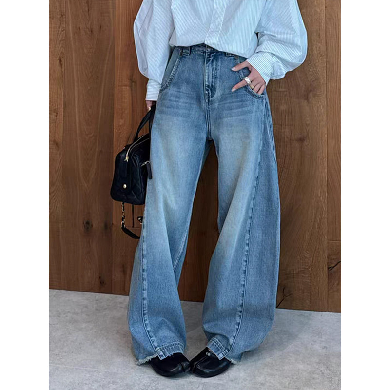 超推荐复古水洗蓝高腰弯刀牛仔裤2026春季宽松显瘦百搭减龄阔腿裤,女装/女士精品,大码裤装,淘宝优惠券,粉丝福利购,淘宝优惠卷