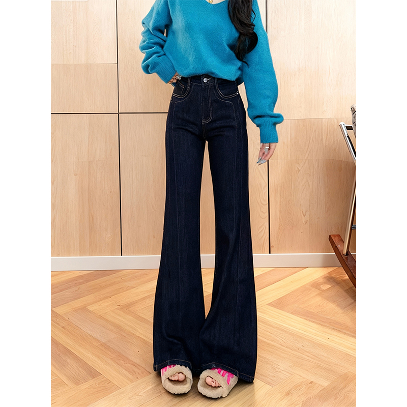 小个子弹力加绒加厚微喇牛仔裤女