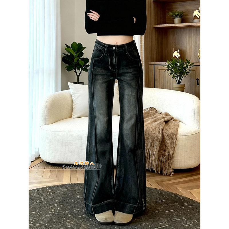 美式复古加绒加厚微喇牛仔裤女2026春季新款高腰修身显瘦阔腿长裤,女装/女士精品,大码裤装,淘宝优惠券,粉丝福利购,淘宝优惠卷