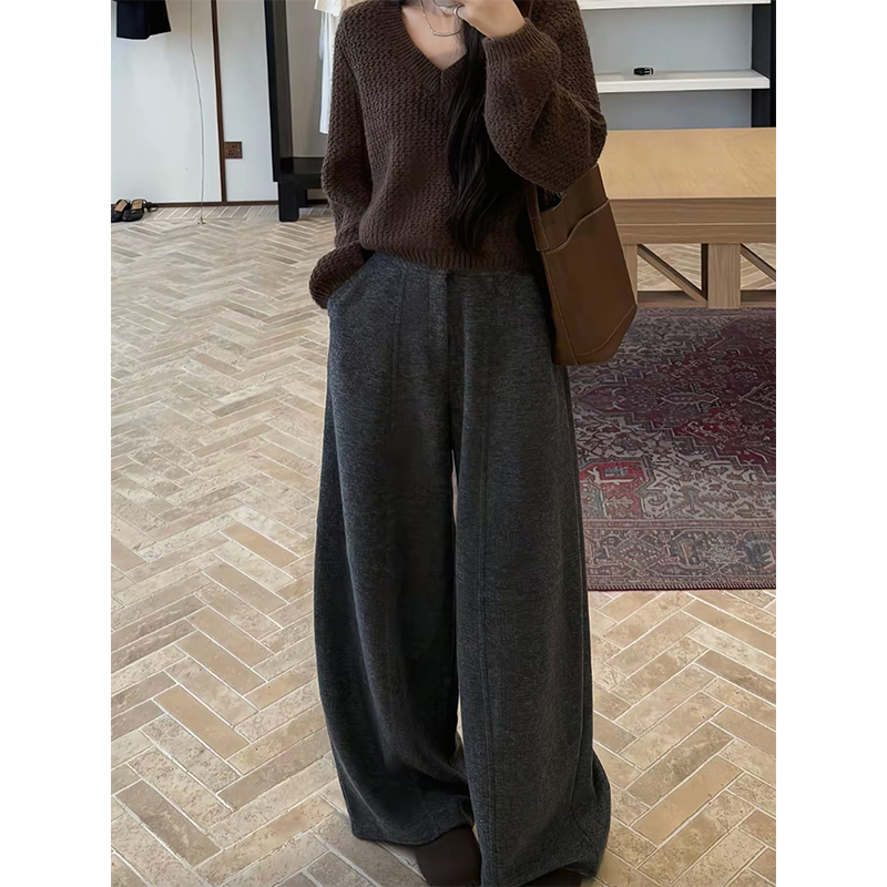 气质休闲裤女慵懒风垂感灰色2025