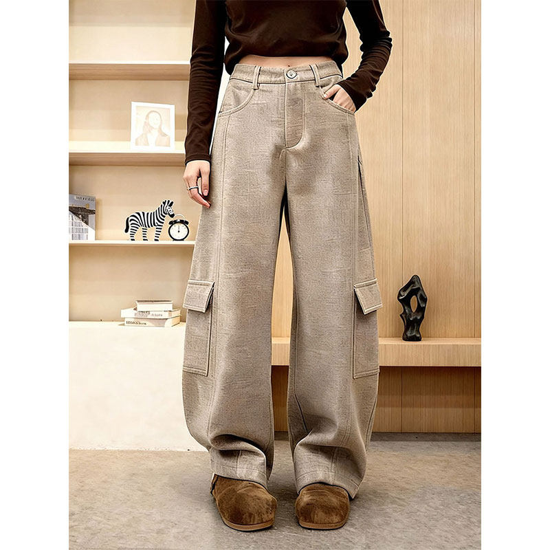 巨好看毛呢工装阔腿裤女2026早春松弛感宽松显瘦百搭直筒休闲长裤,女装/女士精品,大码裤装,淘宝优惠券,粉丝福利购,淘宝优惠卷