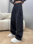 窄版 新款 休闲工装 时尚 裤 女2026春季 高腰宽松阔腿设计感小众拖地裤