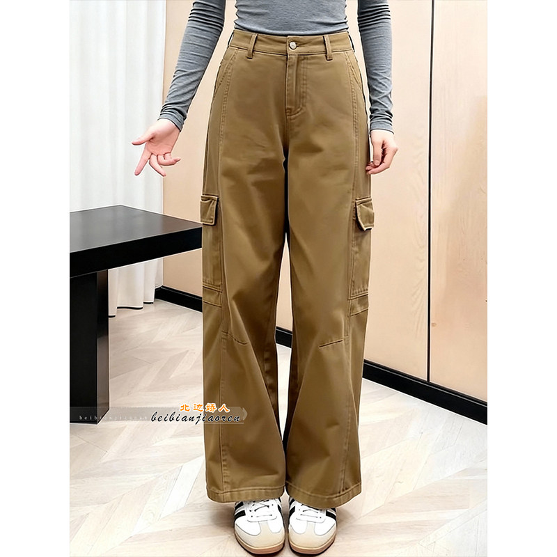 卡其色工装多口袋宽松直筒休闲裤女2026春季新款大码显瘦百搭长裤,女装/女士精品,大码裤装,淘宝优惠券,粉丝福利购,淘宝优惠卷
