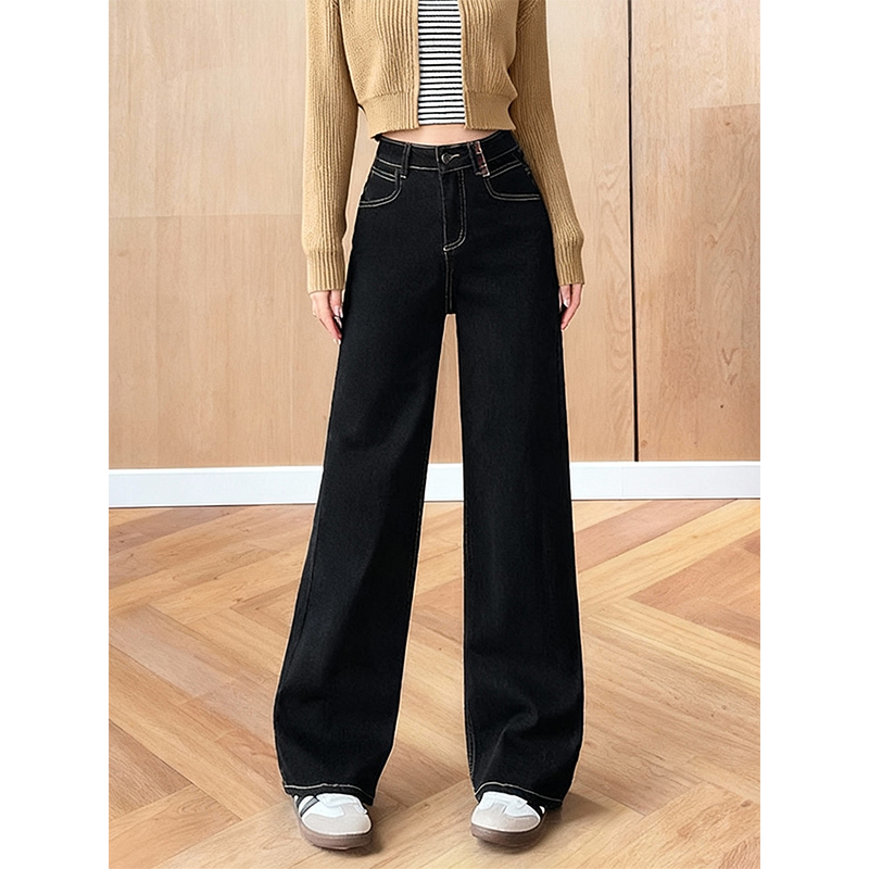 加绒加厚窄版拼接时尚牛仔裤2025