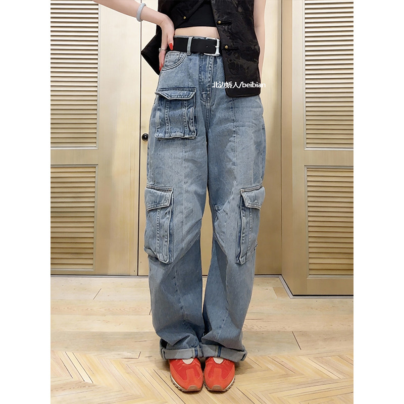 早春新款大码女装设计感工装牛仔裤梨形身材显瘦百搭宽松阔腿裤女,女装/女士精品,大码裤装,淘宝优惠券,粉丝福利购,淘宝优惠卷