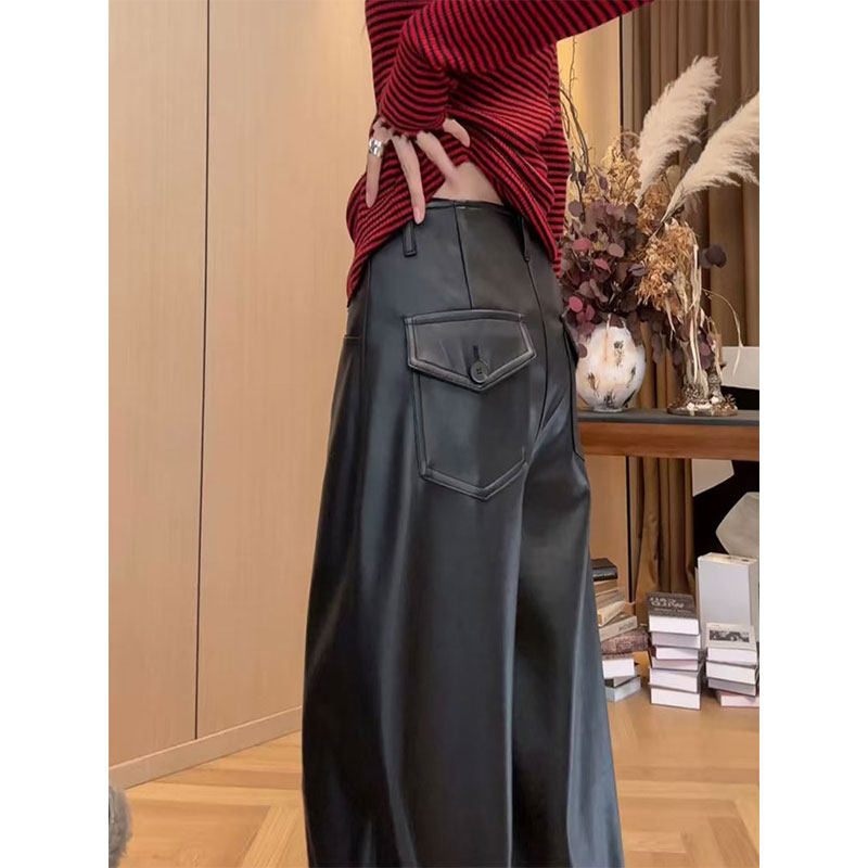 高级感时尚气质百搭黑色皮裤女2026早春通勤简约显瘦垂感休闲长裤,女装/女士精品,大码裤装,淘宝优惠券,粉丝福利购,淘宝优惠卷
