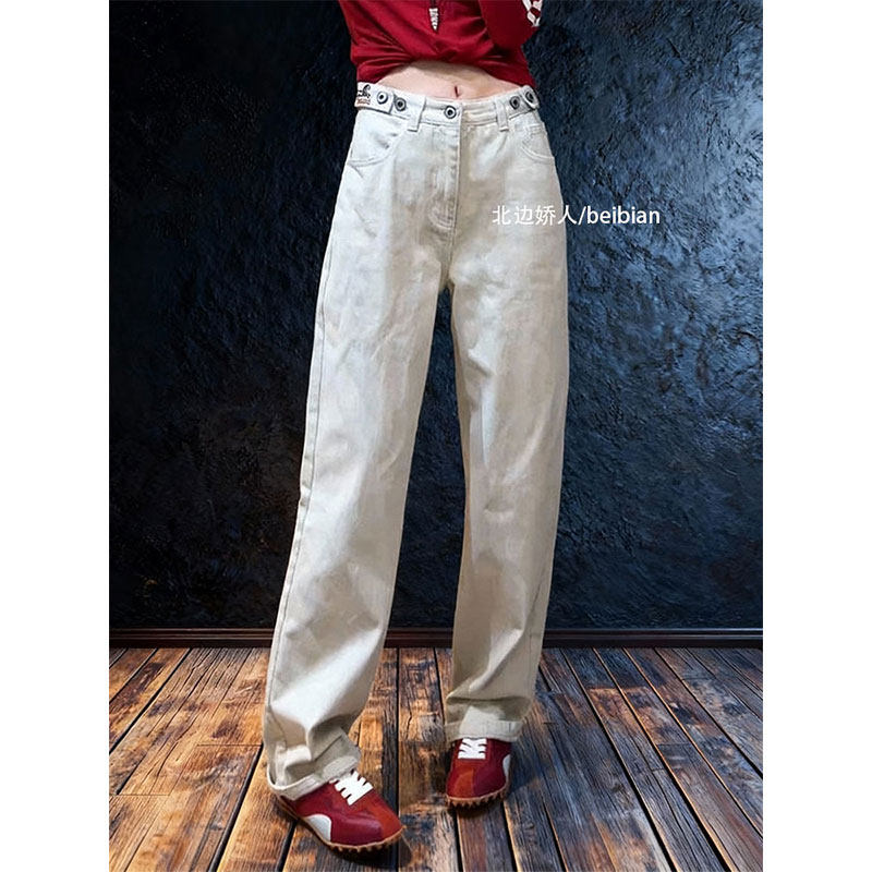 极简风高腰排扣阔腿牛仔裤女2026早春设计感宽松显瘦通勤百搭长裤,女装/女士精品,大码裤装,淘宝优惠券,粉丝福利购,淘宝优惠卷