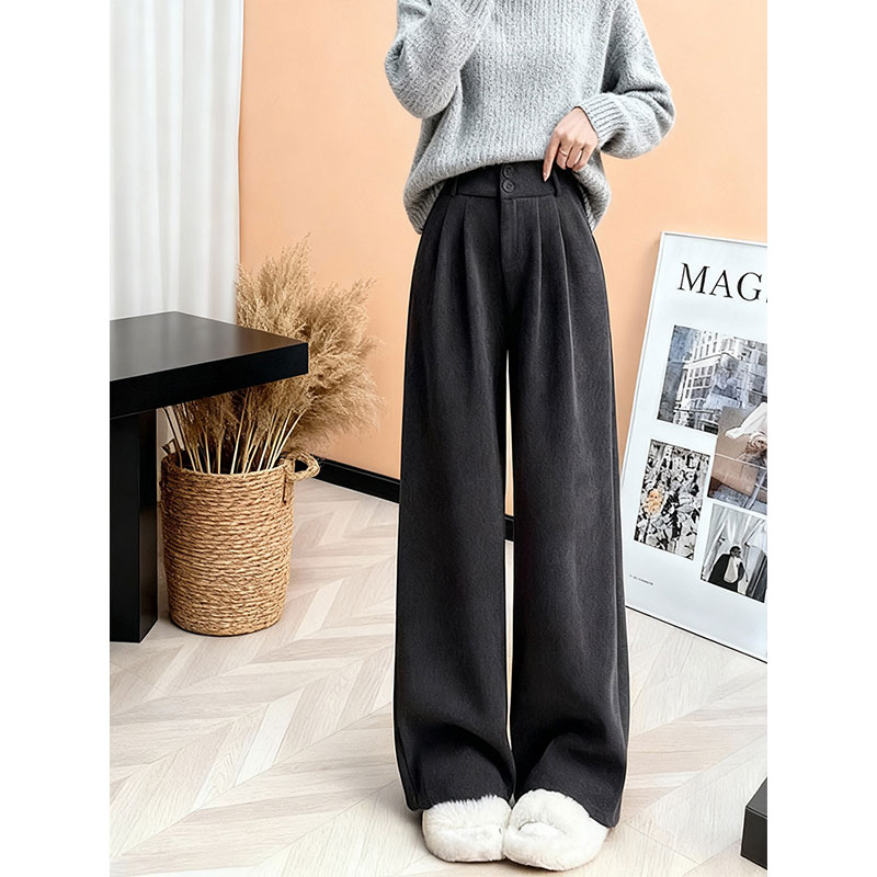 灰色阔腿裤女高腰显瘦垂感直筒裤