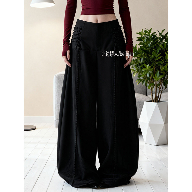大码廓形系带弯刀阔腿裤女2026春季新款宽松高腰垂感百搭休闲长裤,女装/女士精品,大码裤装,淘宝优惠券,粉丝福利购,淘宝优惠卷