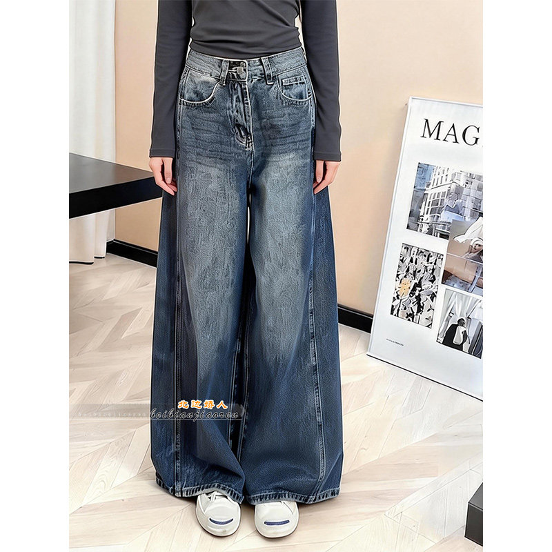 大码美式复古高腰阔腿牛仔裤女2026春季新款宽松显瘦百搭弯刀长裤,女装/女士精品,大码裤装,淘宝优惠券,粉丝福利购,淘宝优惠卷