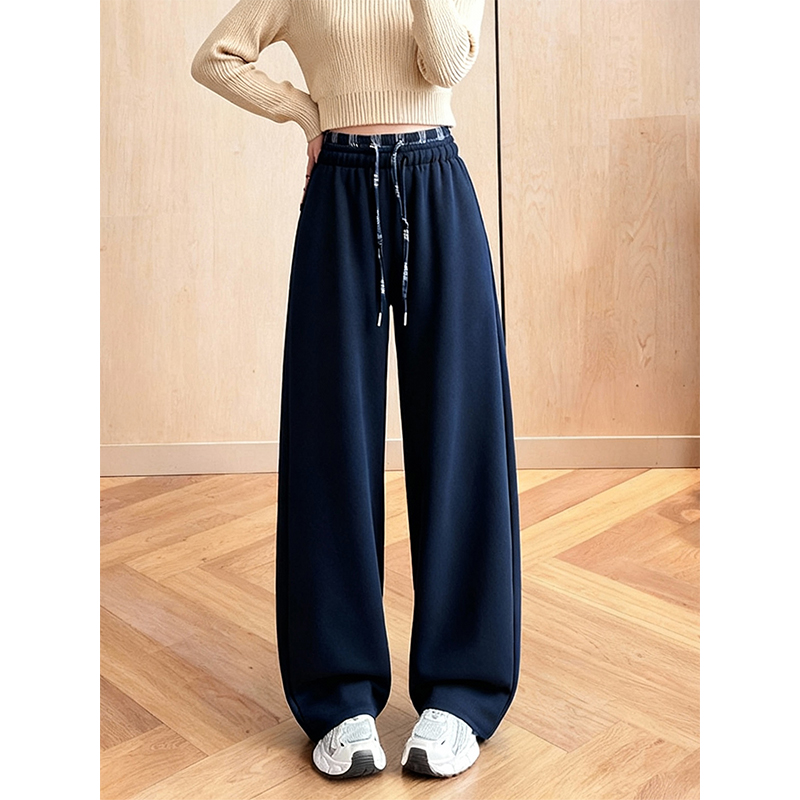 加绒加厚格子拼接运动休闲裤女