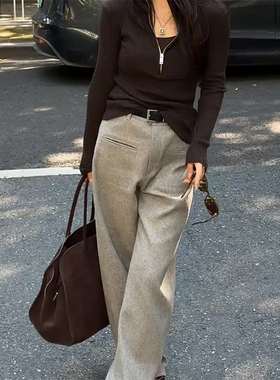 2025秋季新款前兜设计老钱风弯刀裤女高级感韩版休闲百搭通勤裤子