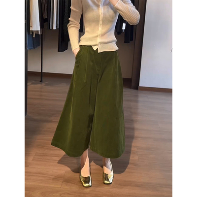 高级感简约八分灯芯绒阔腿裤女