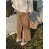 超好看复古优雅风后开叉A字半身裙女2026新款 高腰显瘦垂坠感长裙
