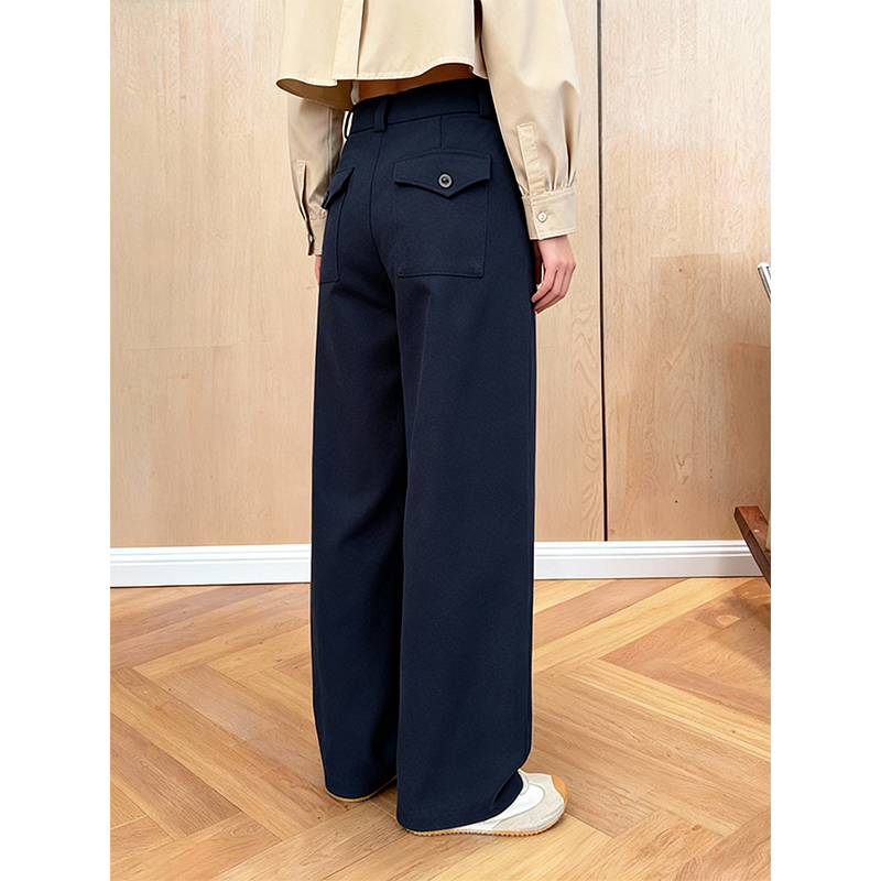 加厚藏青星空呢休闲裤女2025冬季