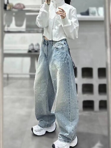 时尚宽松百搭牛仔阔腿裤